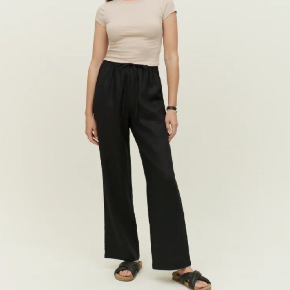 Petites Olina Linen Pant Black XSP NWOT